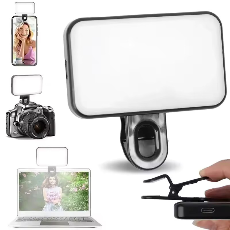 Mini Clip-On Selfie Ring Light Rechargeable LED 3 Color Modes for Phone Laptop