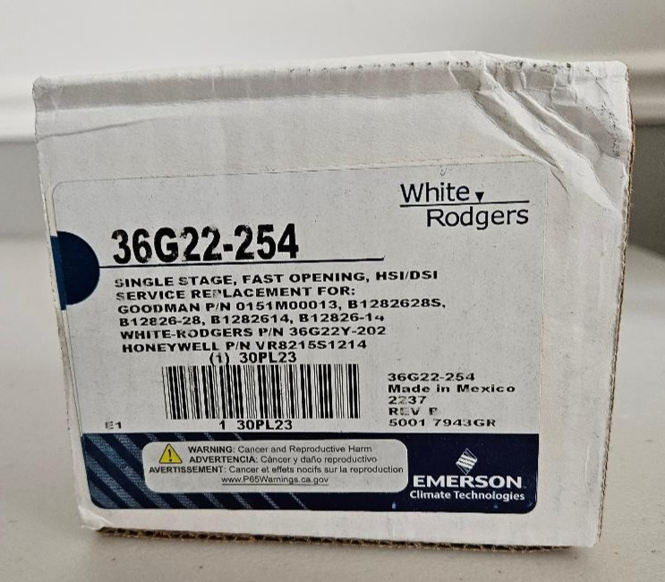 White-Rodgers 36G22-254 36G Fast Opening Single Stage Natural Gas LP Valve NEW