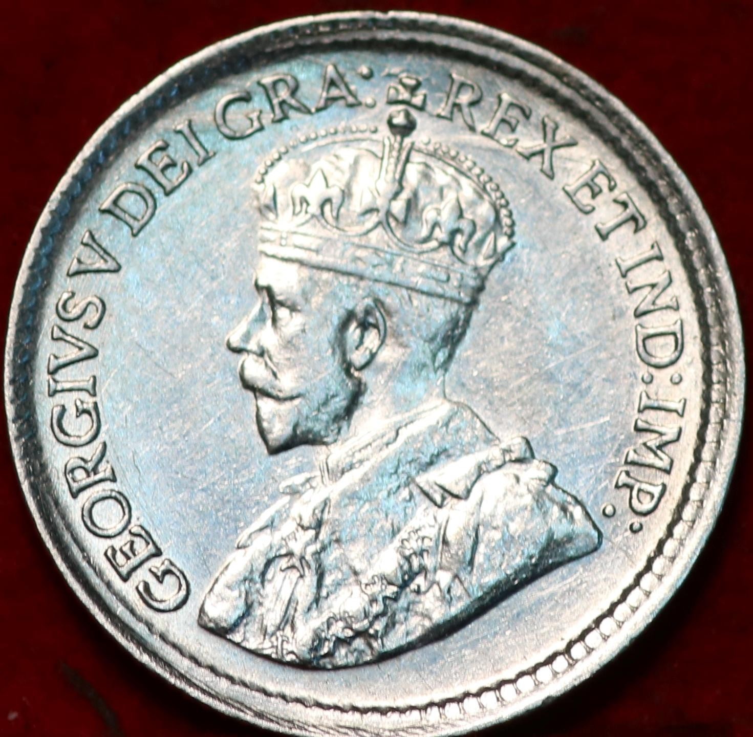 🇨🇦 Uncirculated 1920 King George V 5 Cents Silver Coin Canada