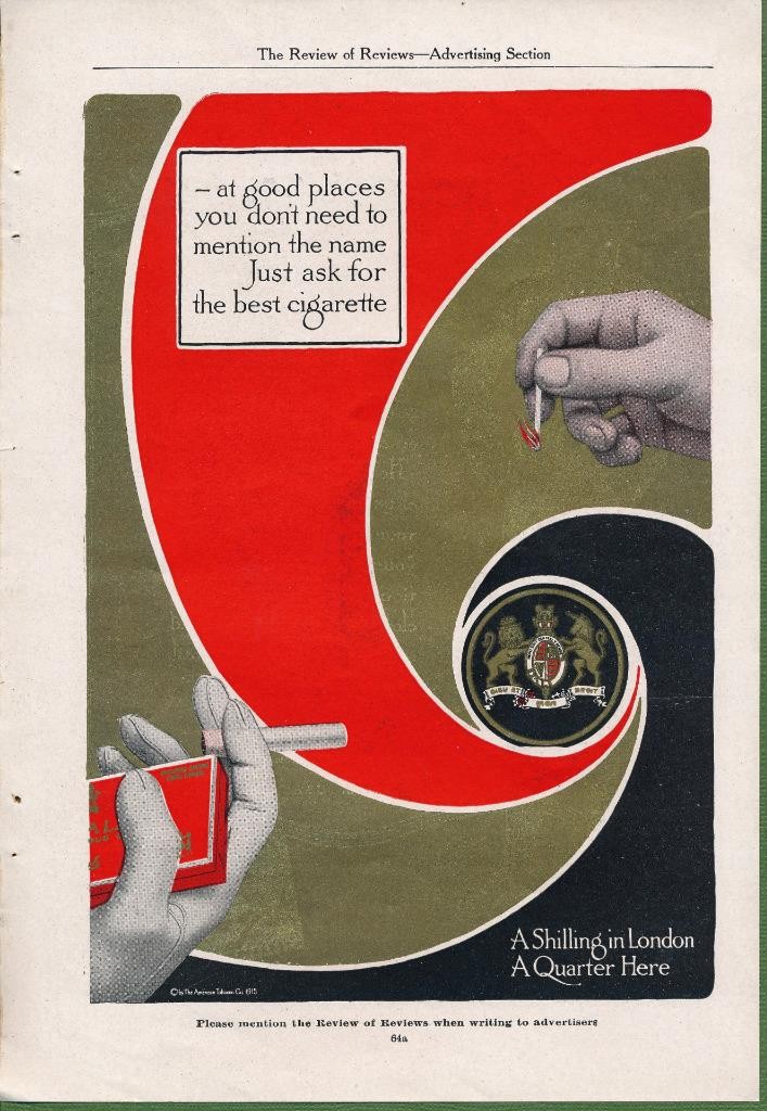 Magazine Ad - 1916 - Pall Mall cigarettes