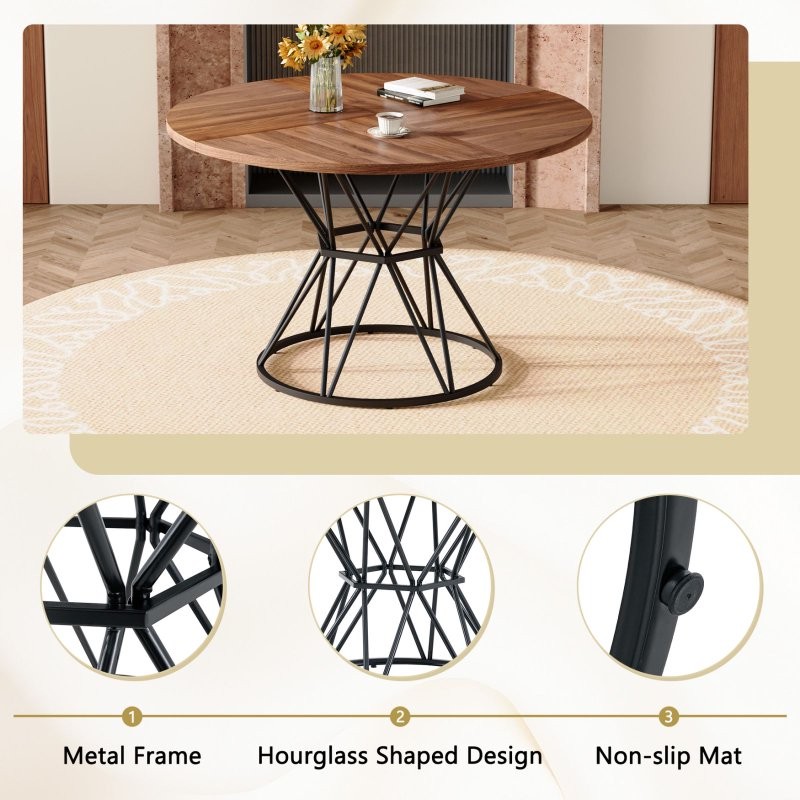 Round Dining Table Circle Table for 4 Kitchen Table MDF Tabletops Metal Brackets