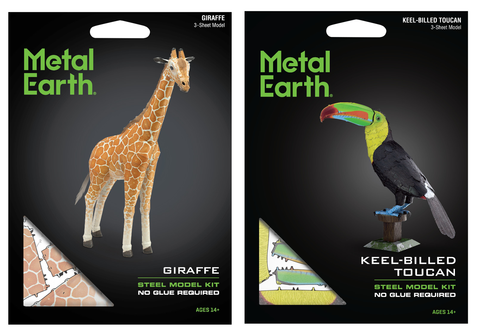 SET of 2 Fascinations Metal Earth GIRAFFE and KEEL-BILLED TOUCAN 3D Model Kits