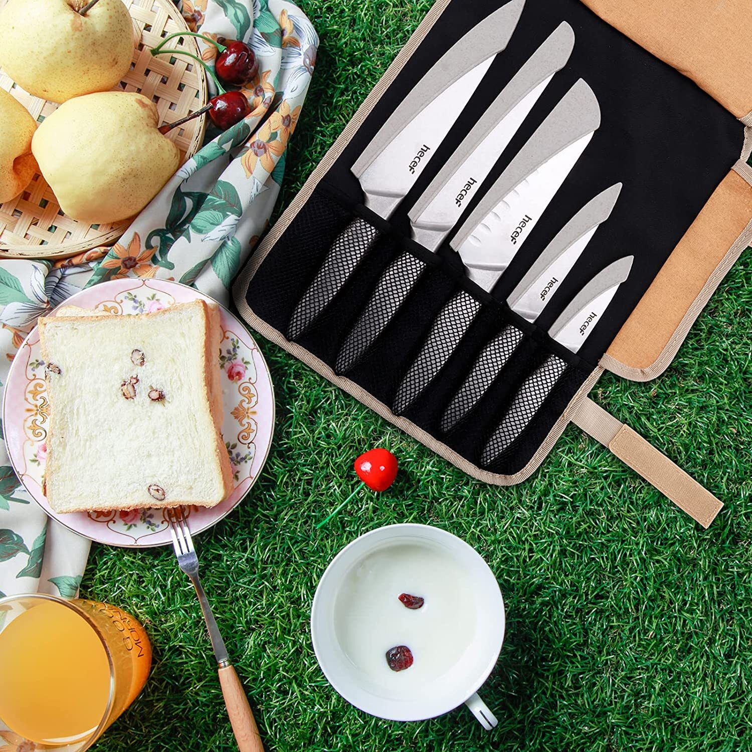 Hecef Kitchen Knife Set 5Pcs Stonewashed Chef Knife Cutlery Set Dishwasher Safe