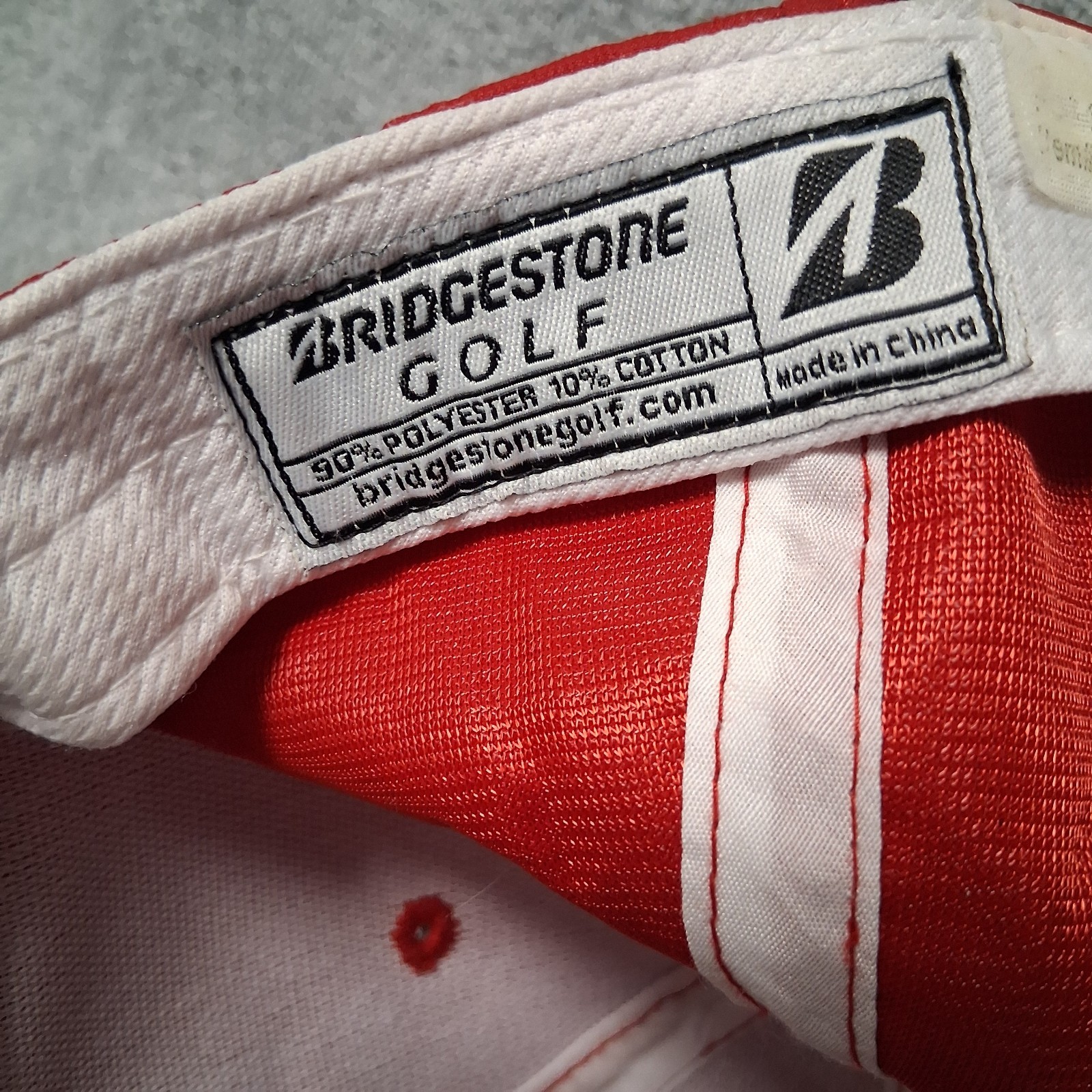 Bridgestone Golf Hat Cap Strap Back Red White Logo Performance Golfing Mens