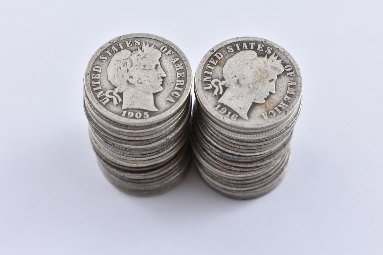 (50) 1892-1916 Barber 90% Silver Dimes Roll Lot Collection