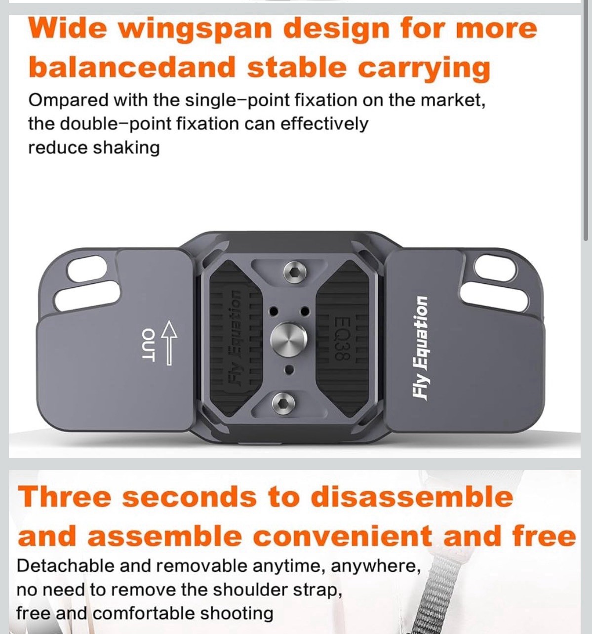Fly Equation Camera Shoulder Strap Quick Release and Adjustable Crossbody Gray