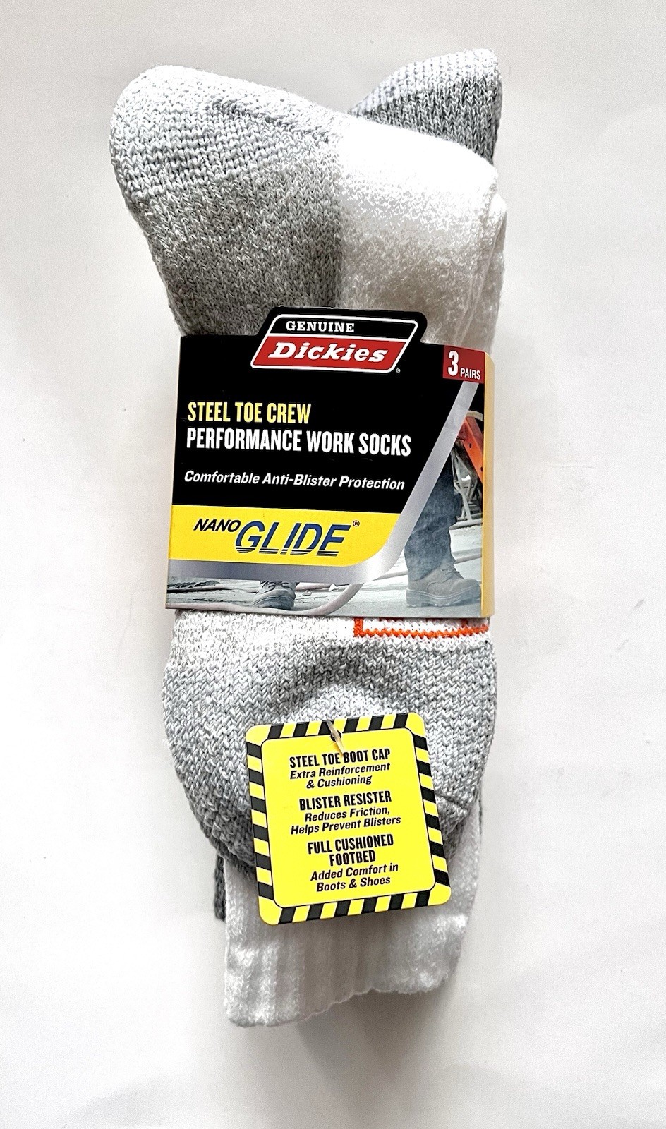 3 Pair Dickies Crew Steel Toe Shin Protector Boot Work Sock White 6-12