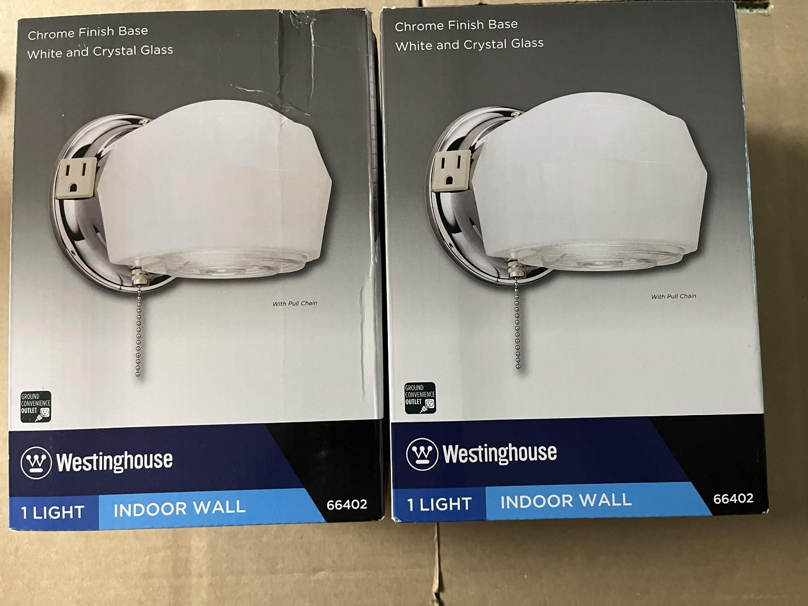New Westinghouse 66402 Wall Sconce w/ GFCI Outlet & Pull Chain 2-Pack