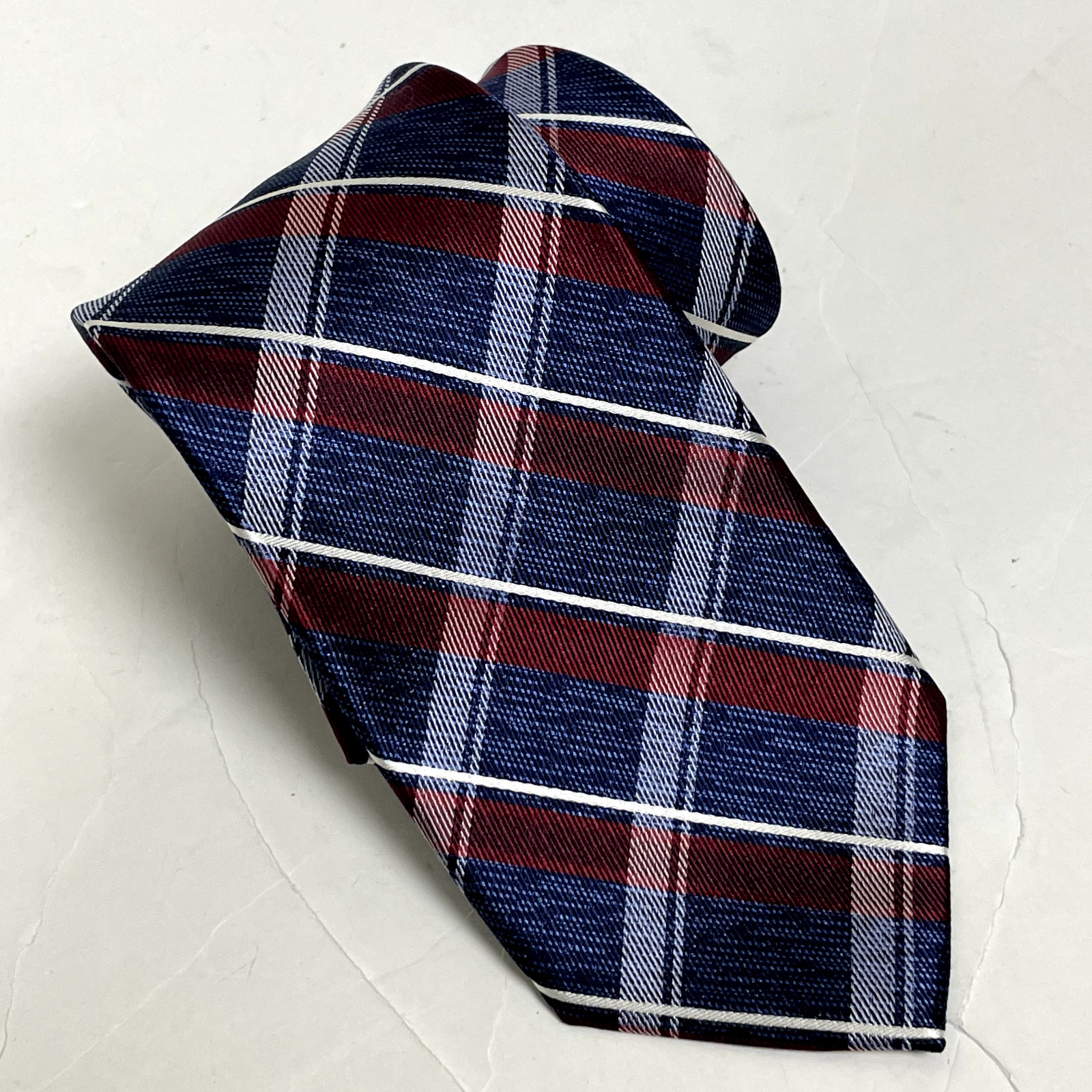 Pronto Uomo Designer Necktie Silk Blue  Red White Plaid Tie