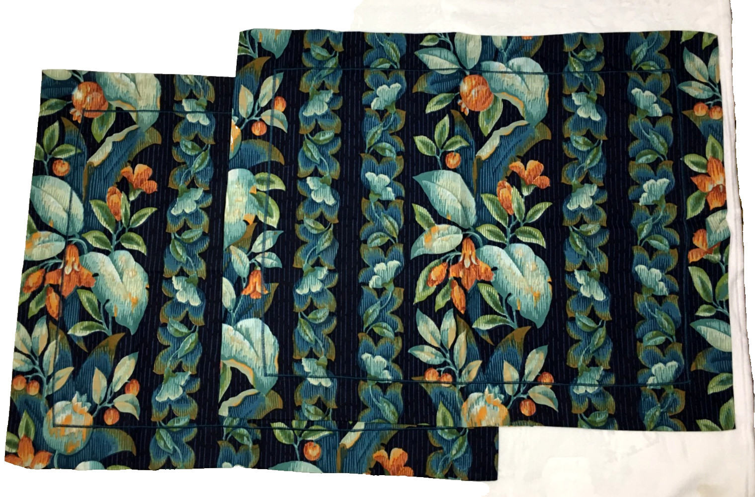 NOS Vintage Cannon Standard Shams (2) Navy Blue Multi Floral Fruit Stripe USA