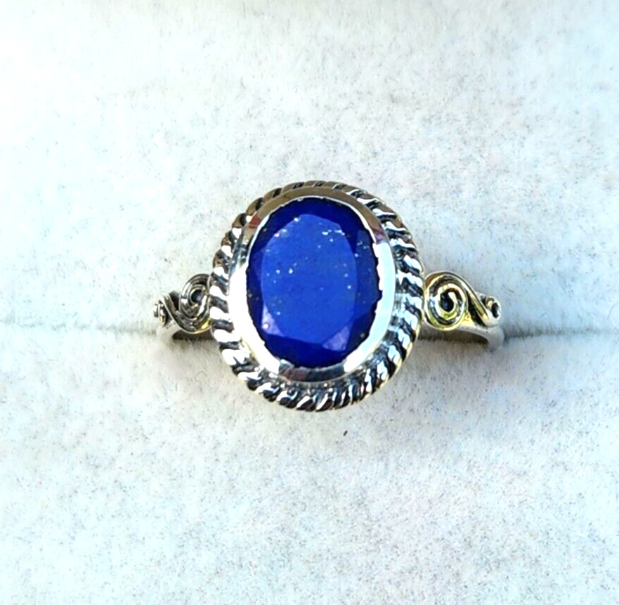 Lapis Lazuli Solitaire Ring in Sterling Silver Artisan Crafted, 2.50 ctw Sz 8.75