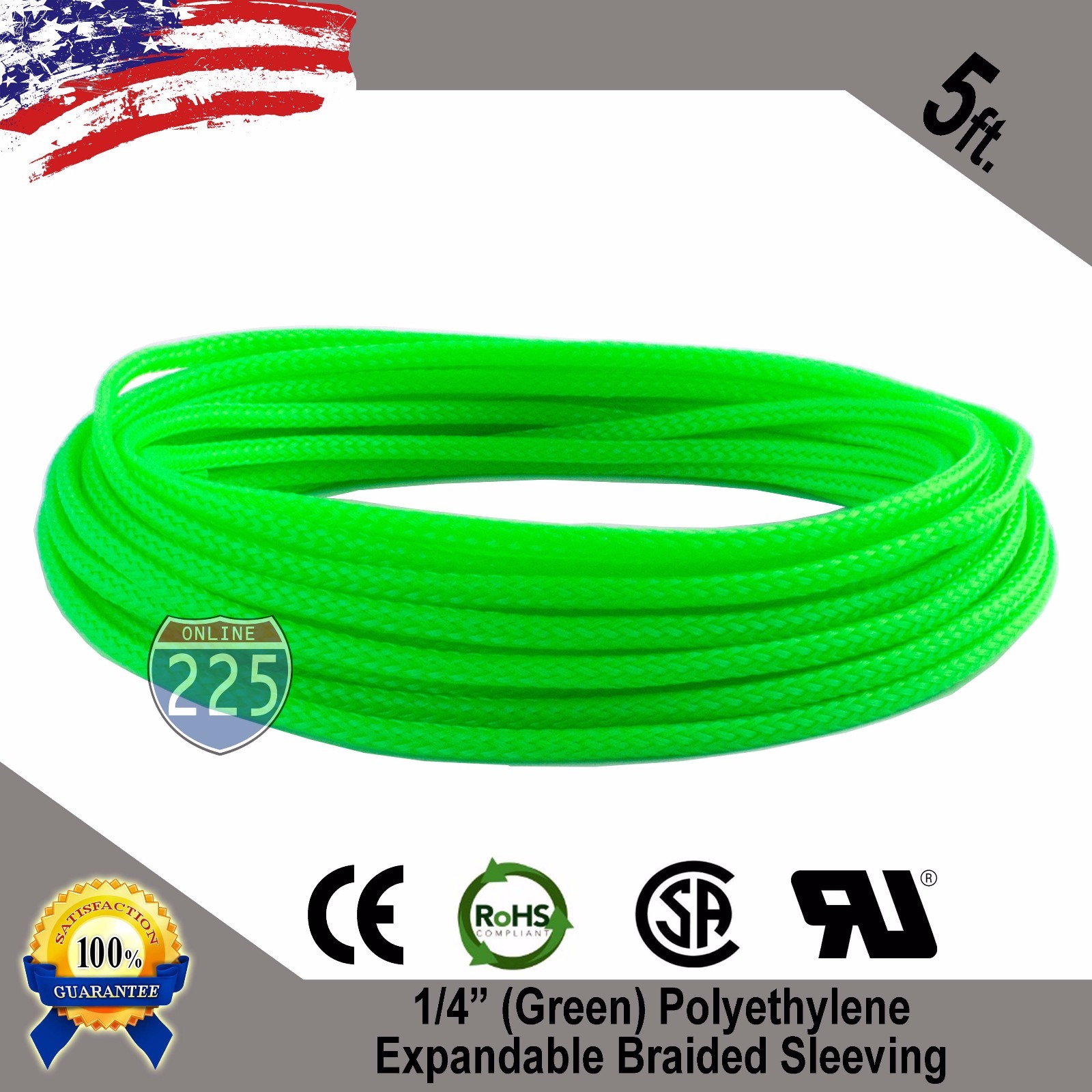 5 FT 1/4" Green Expandable Wire Cable Sleeving Sheathing Braided Loom Tubing US