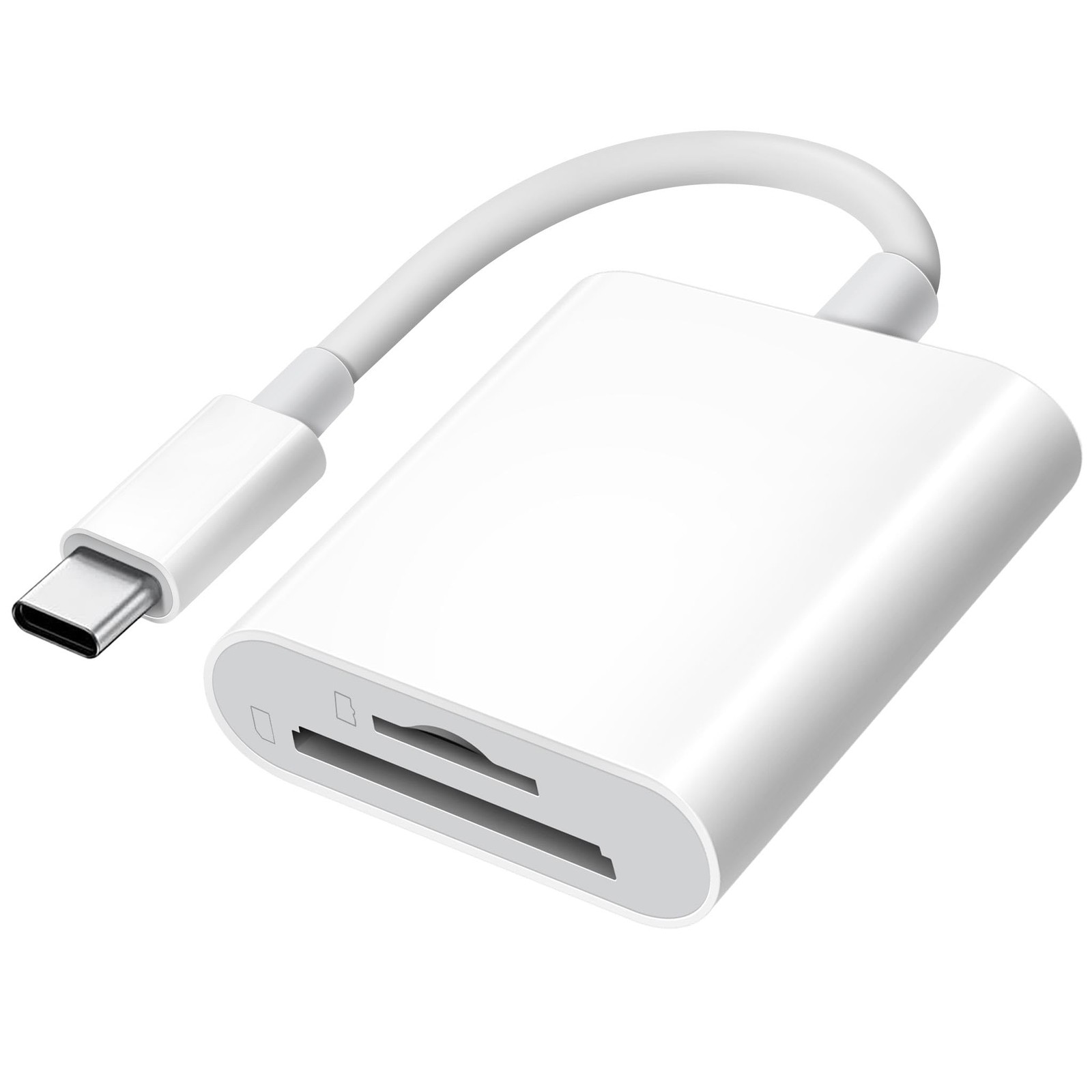 USB C SD Card Reader for iPhone 15 16/iPad/MacBook/Mac, 2 port, White