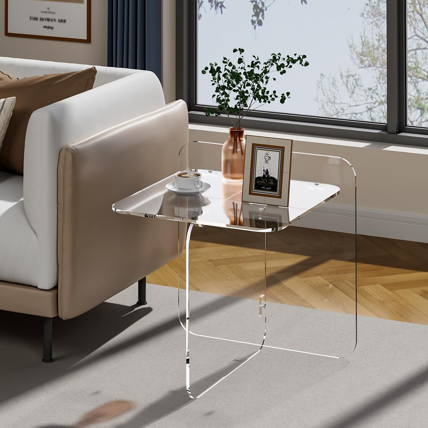 Acrylic Side Table, End Table Clear Modern Bedside Table for Bedroom Living Room