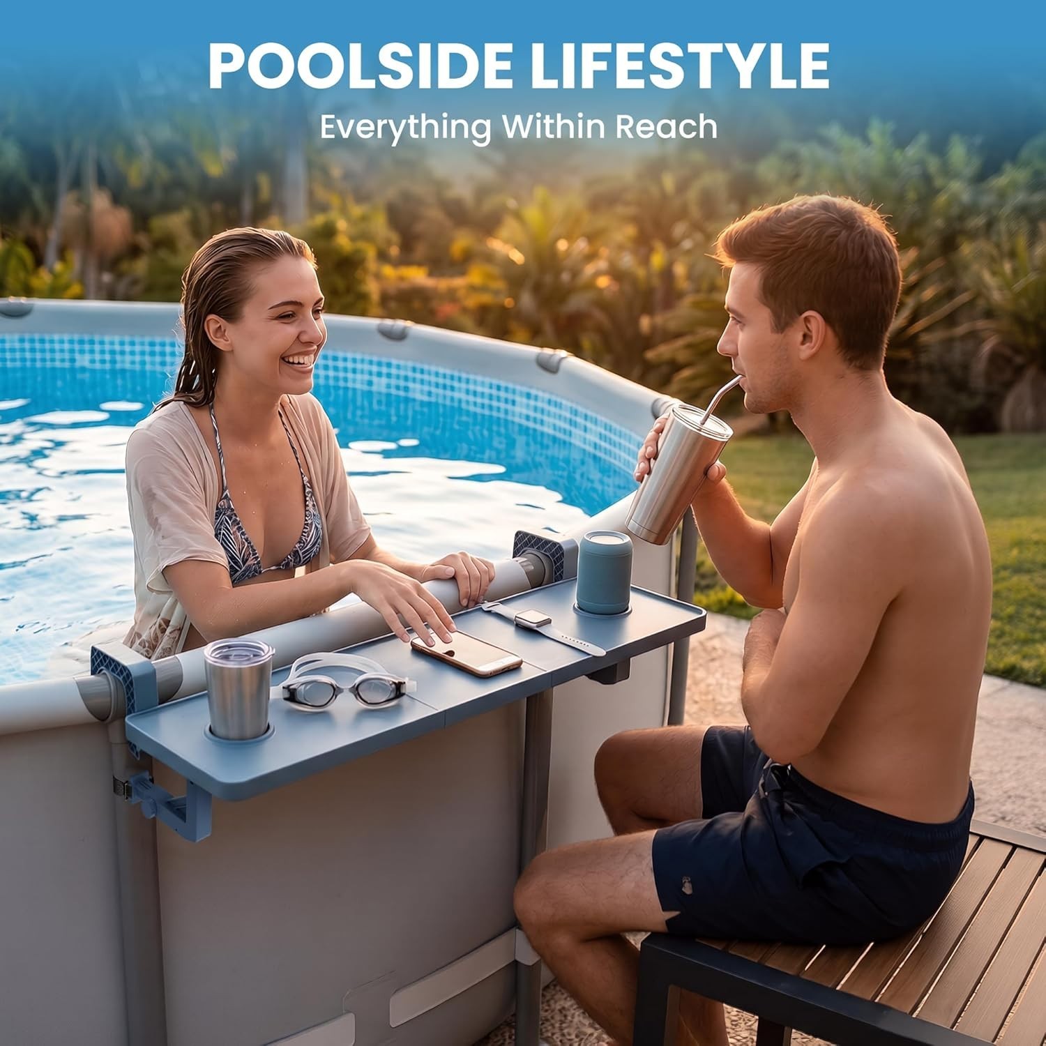 Poolside Bar for above Ground Pool, Outdoor Pool Bar Table for Above-Ground roun