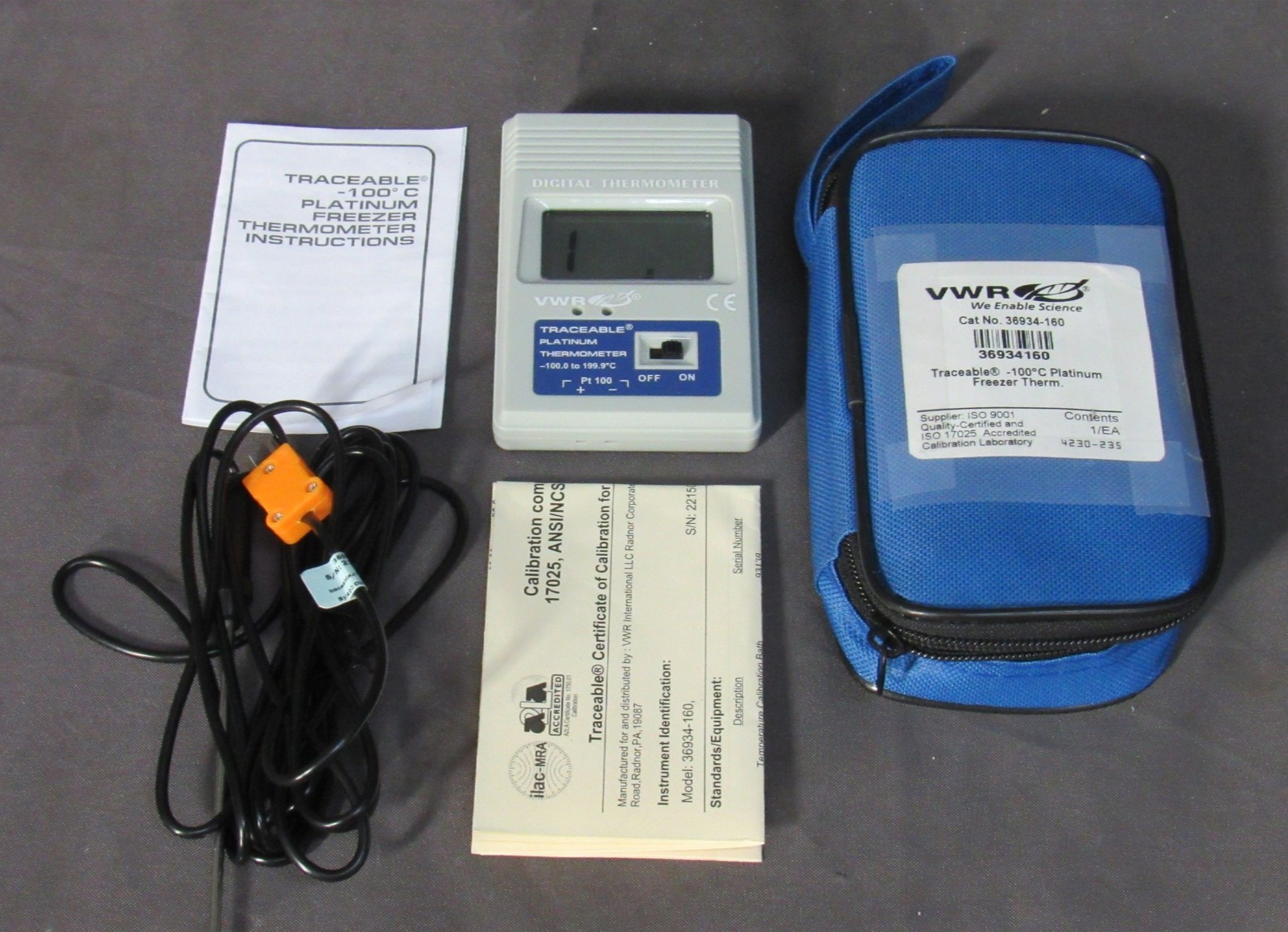 VWR Traceable 36934-160 Platinum Freezer Thermometer & K PROBE (-100°-199.9°C)