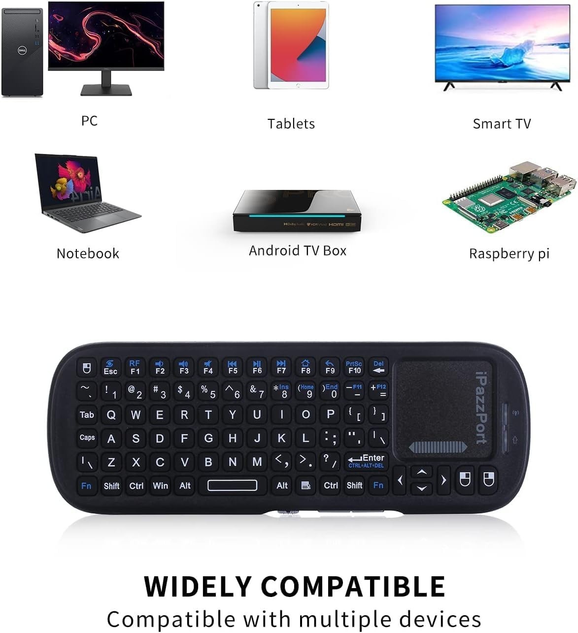 Ergonomic Wireless Mini Keyboard with Long Range Touchpad - Connect Anywhere