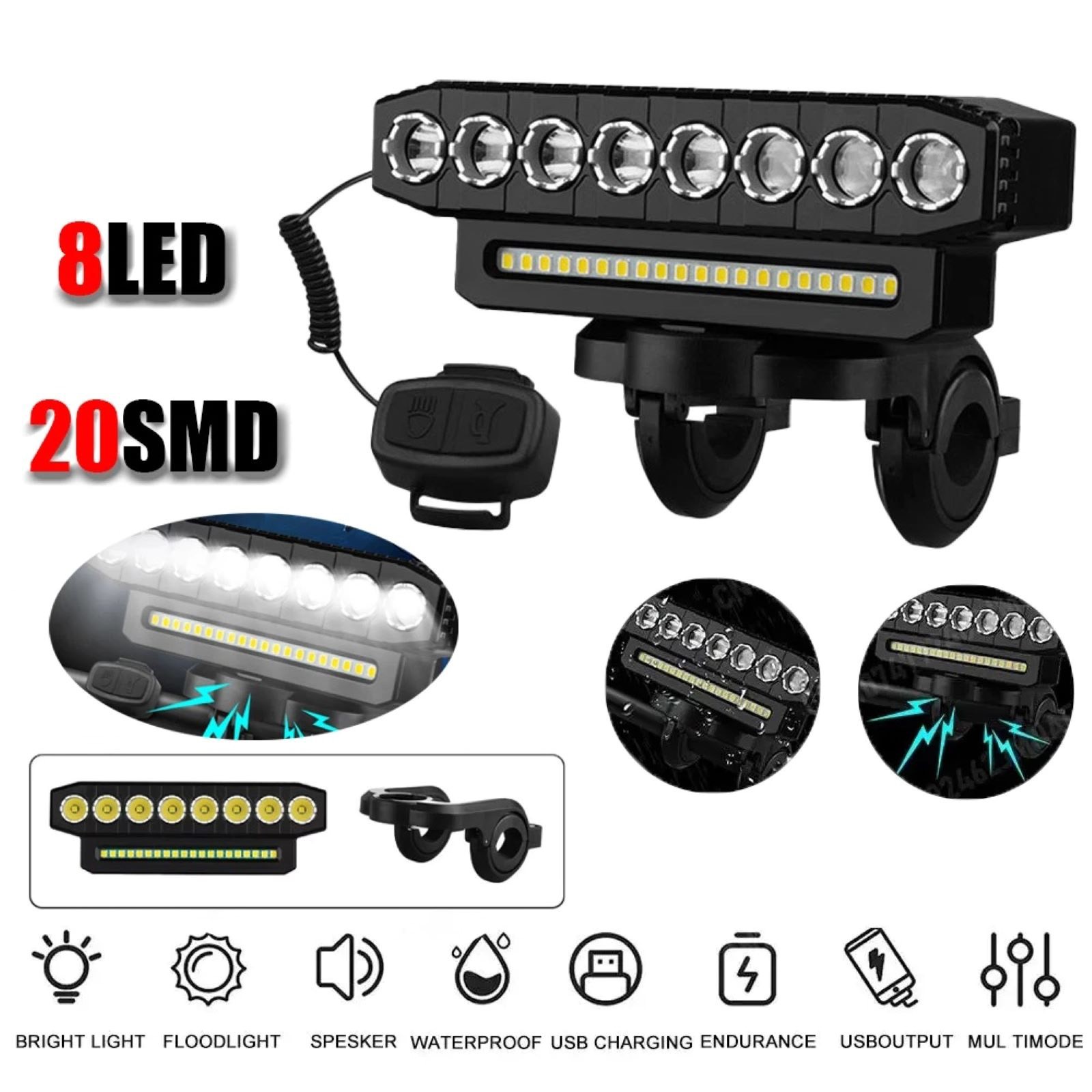 Bicycle Front Headlight LED Bike Light With 130dB High Pitched Speaker