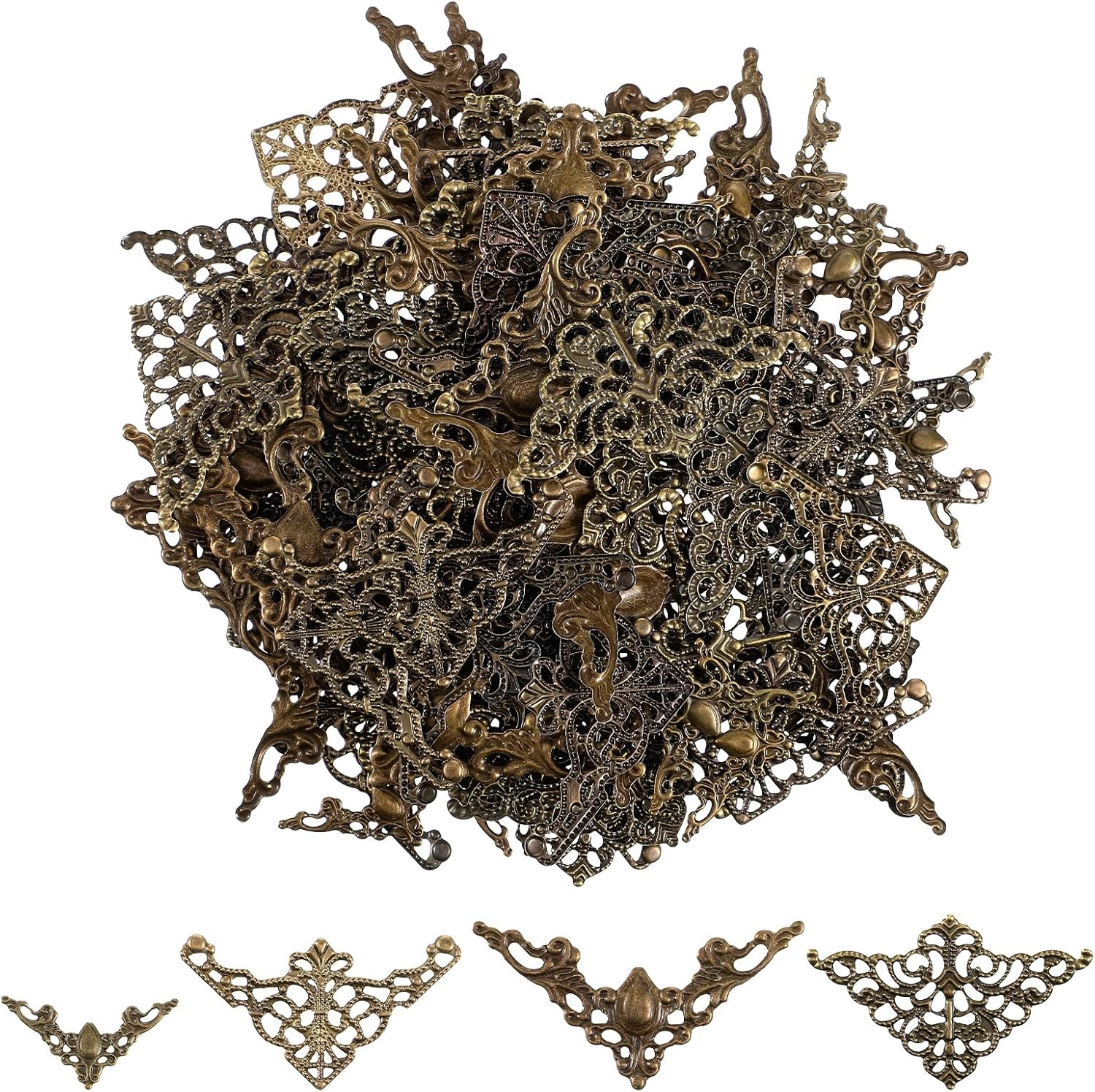 96 PCS Metal Book Corner Protector, 4 Styles Vintage Hollow Triangle Decorative