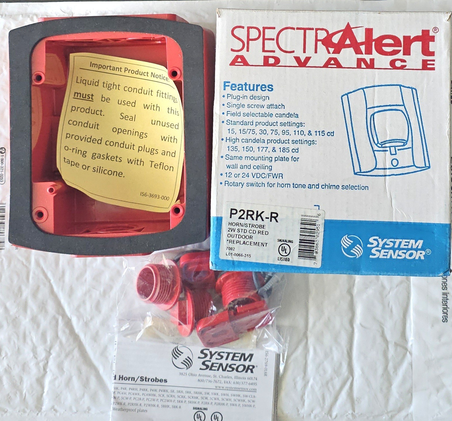 System Sensor P2RK-R Replacement Horn Strobe with New Back Bock(and accessories)