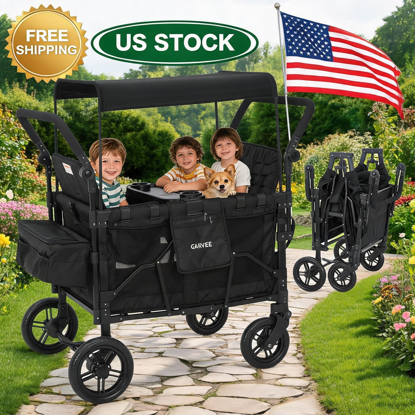 Stroller Wagon Premium Quad Stroller Wagon for 4 Kids Adjustable Push Seater 4