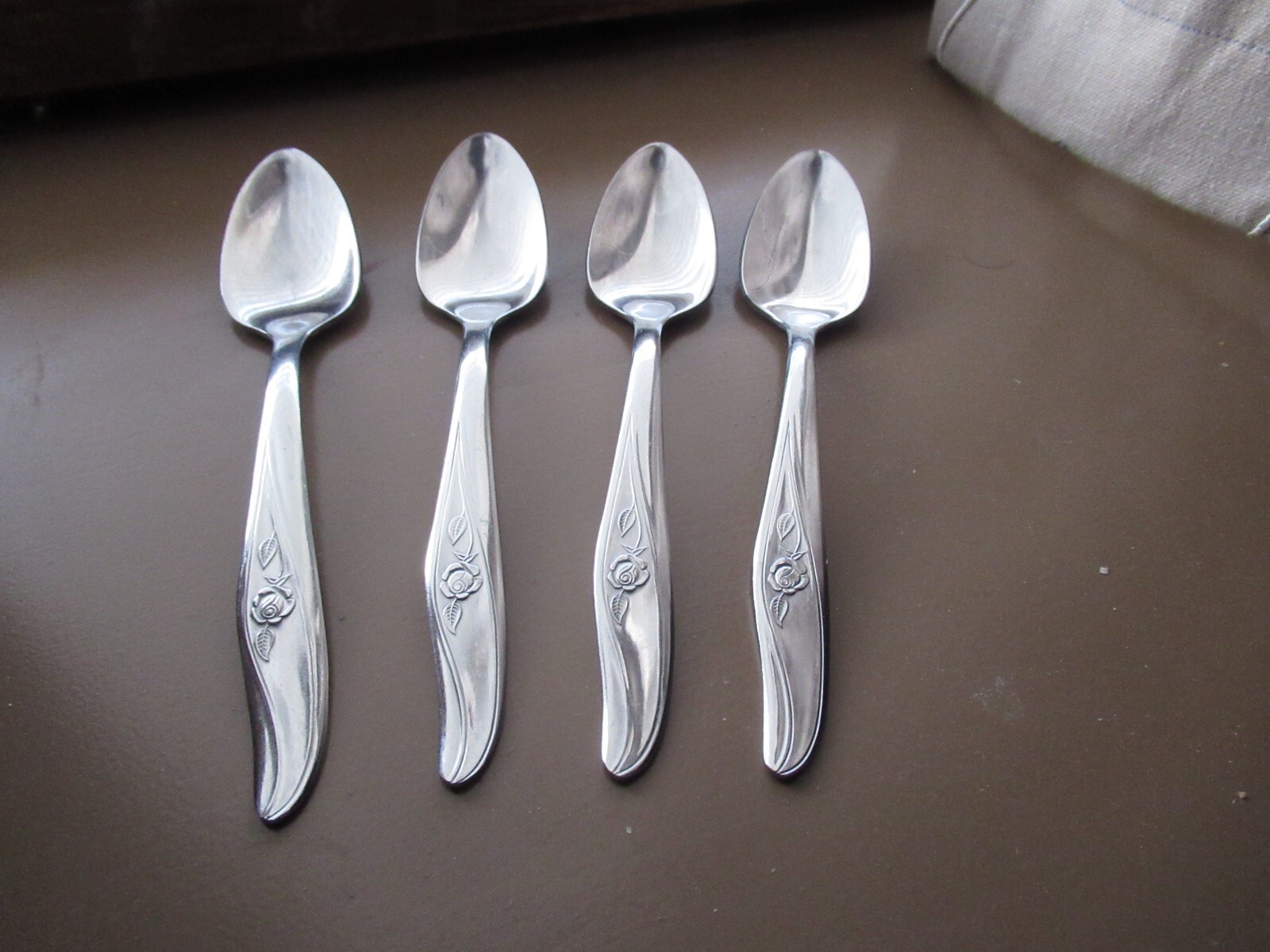 4-UTICA Stainless Steel Flatware CAMEO ROSE Teaspoons USA