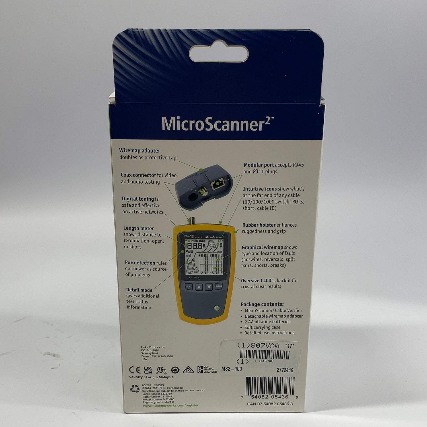 New Fluke Networks MicroScanner2 Cable Tester MS2-100
