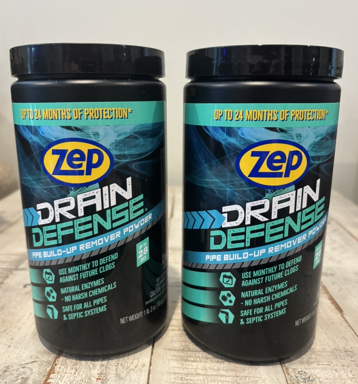 Zep DRAIN DEFENSE Pipe Build-Up Powder Remover 18oz / Septic Safe Cleaner ZDC16