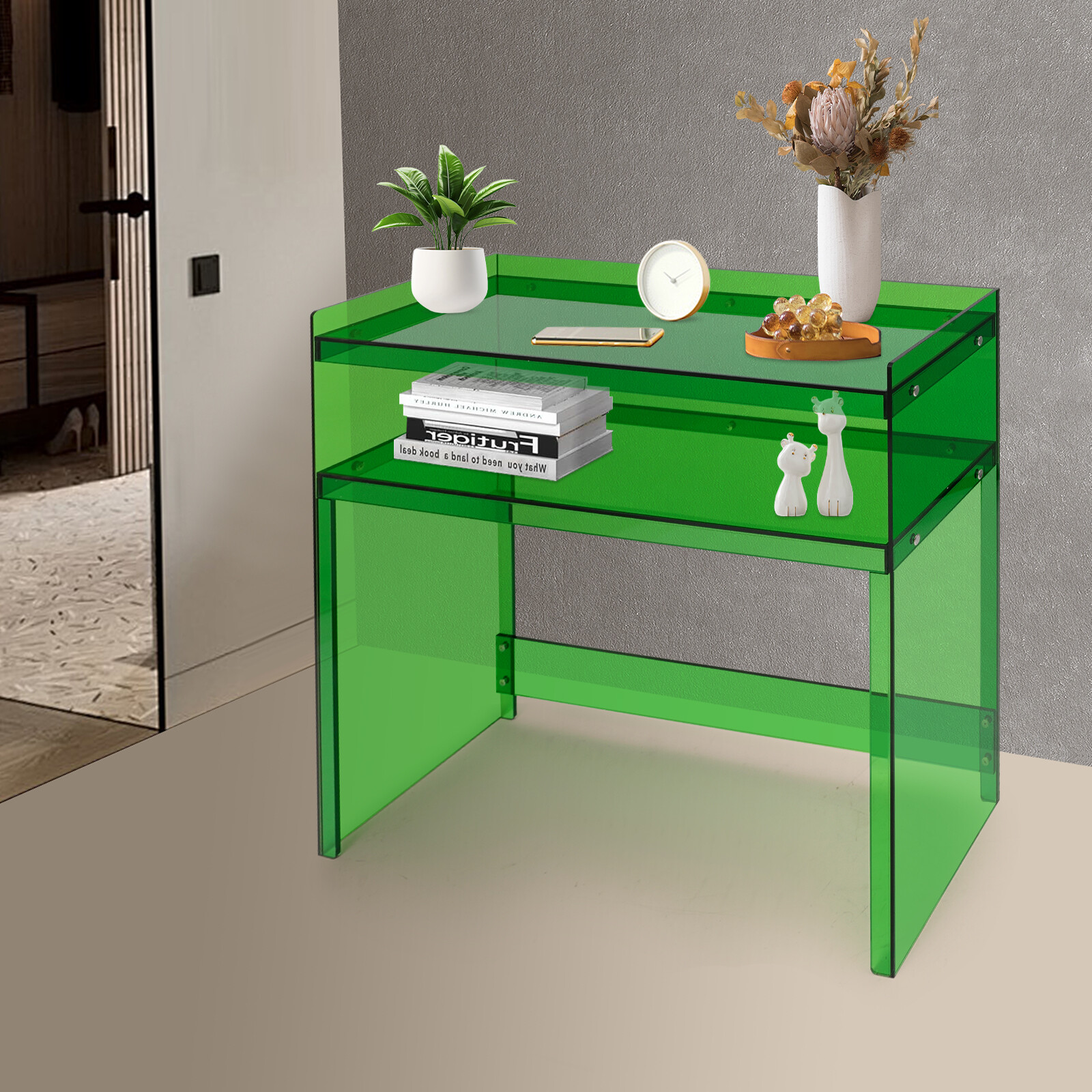 Semi-clear Acrylic Desk, Entryway Table Minimalist Entry Table 39.4*11.8*31.5in