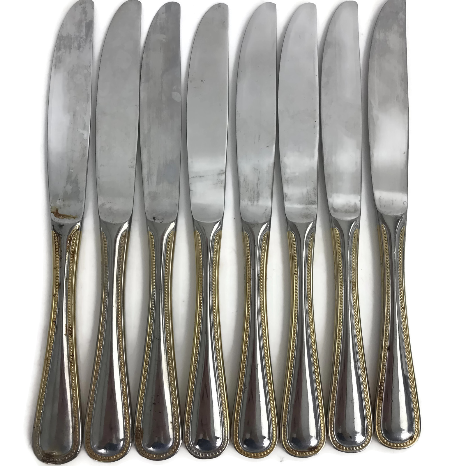 Wallace Gold Royal Bead Stainless Flatware Korea Set of 8 Solid Modern Knives