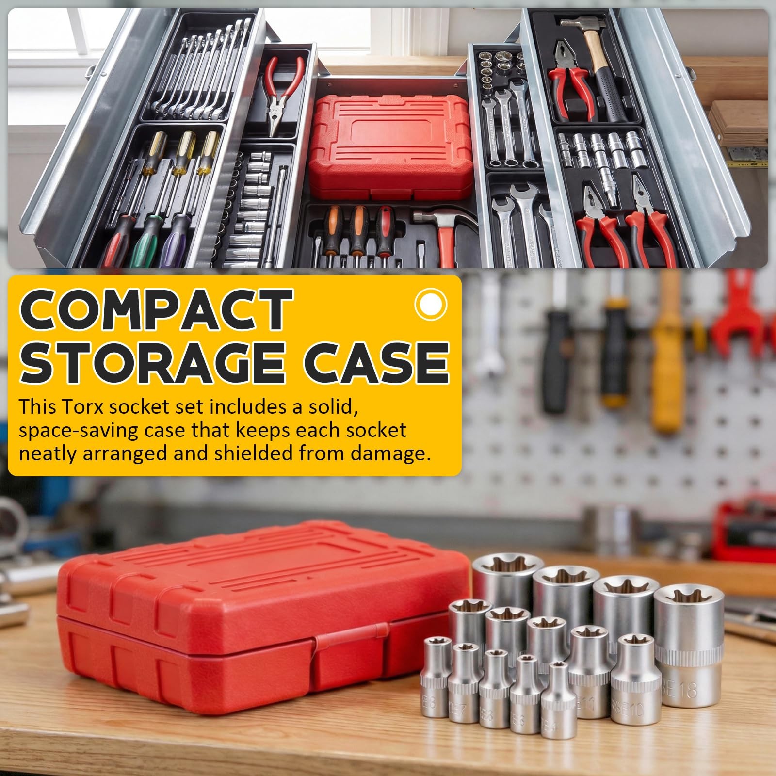 14-Piece E-Torx Socket Set, Premium External Torx Star Sockets - 1/4" 3/8" 1/...