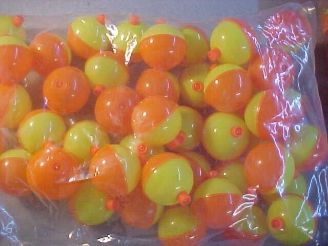 50  NEW  1 3/4"  ROUND - ORANGE & YELLOW - Snap-On Fishing BOBBERS FLOATS