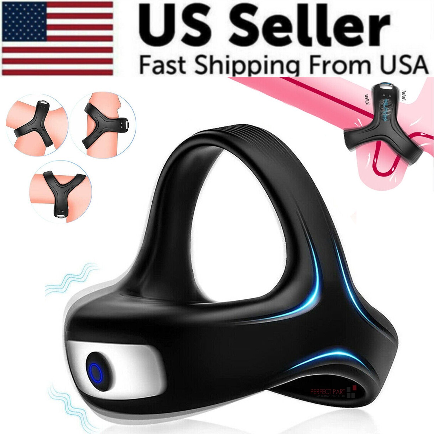Vibrating Penis Cock Ring Clit G-spot Stimulator Couple Dildo Sex Toys For Men