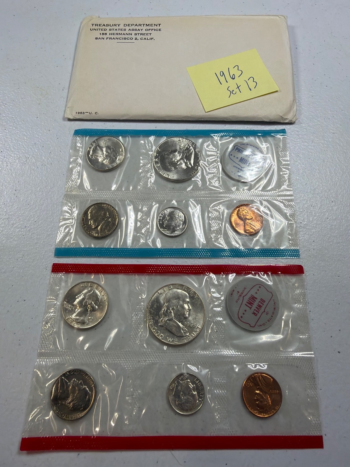 (1) 1963  US MINT SILVER P & D Set,  in all OGP,  w/ 90%  SILVER COINS,   SET 13