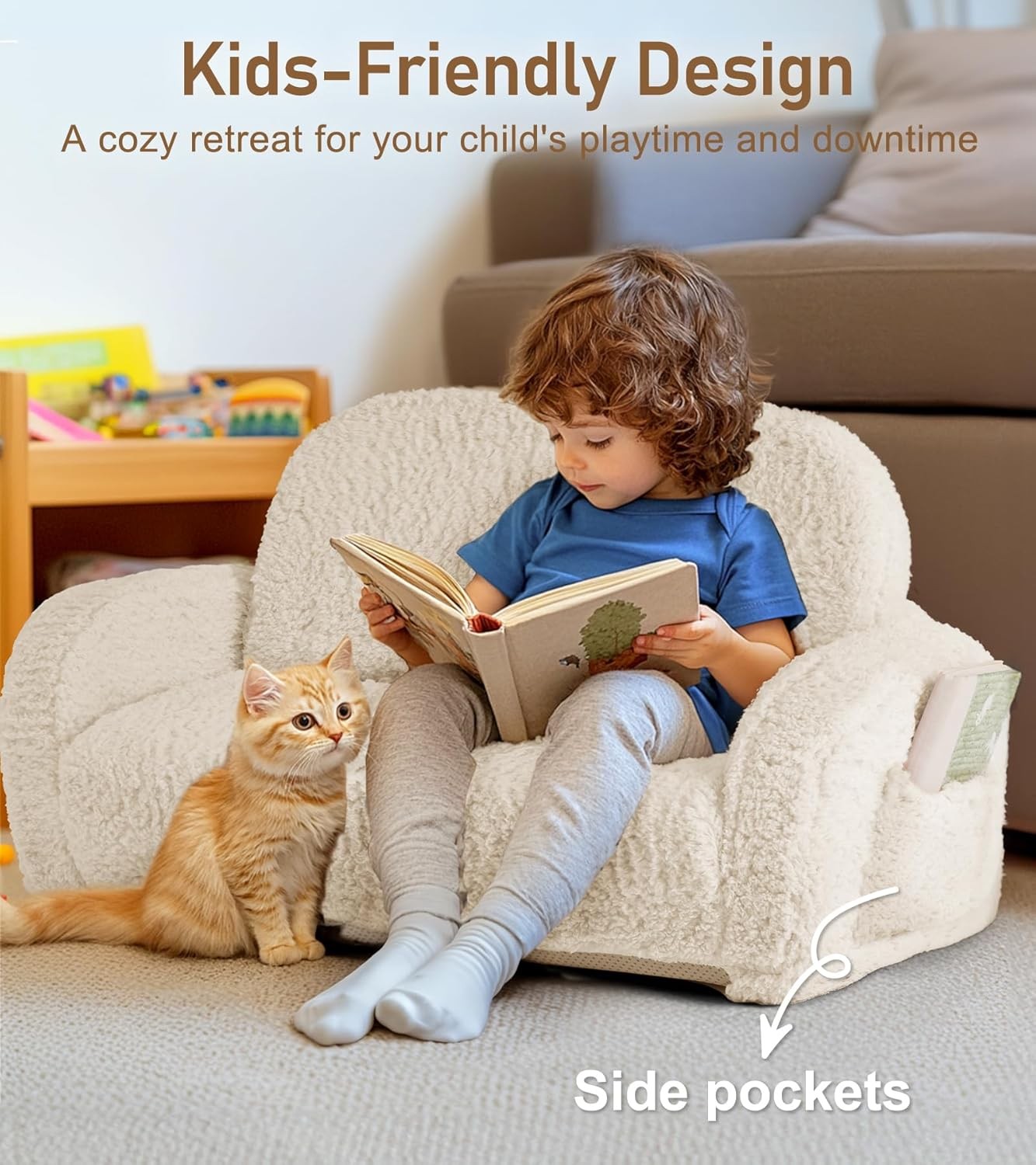 2-in-1 Sherpa Fold Out Kids Couch Extra Wide Comfy Toddler Chair Convertible NEW