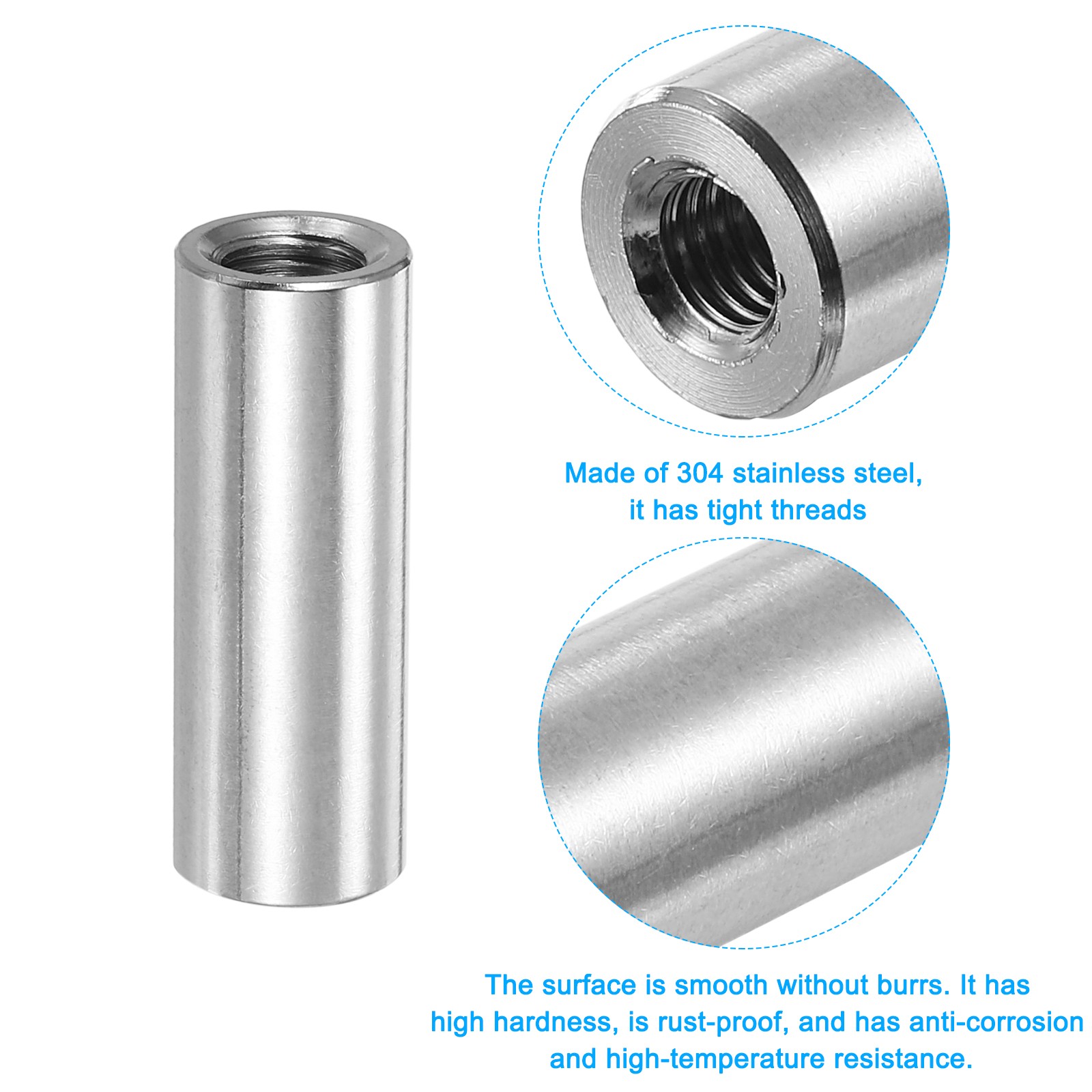 M12x1.75mm Round Coupling Nuts, 5 Pcs 50mm Stainless Steel Connector Nut