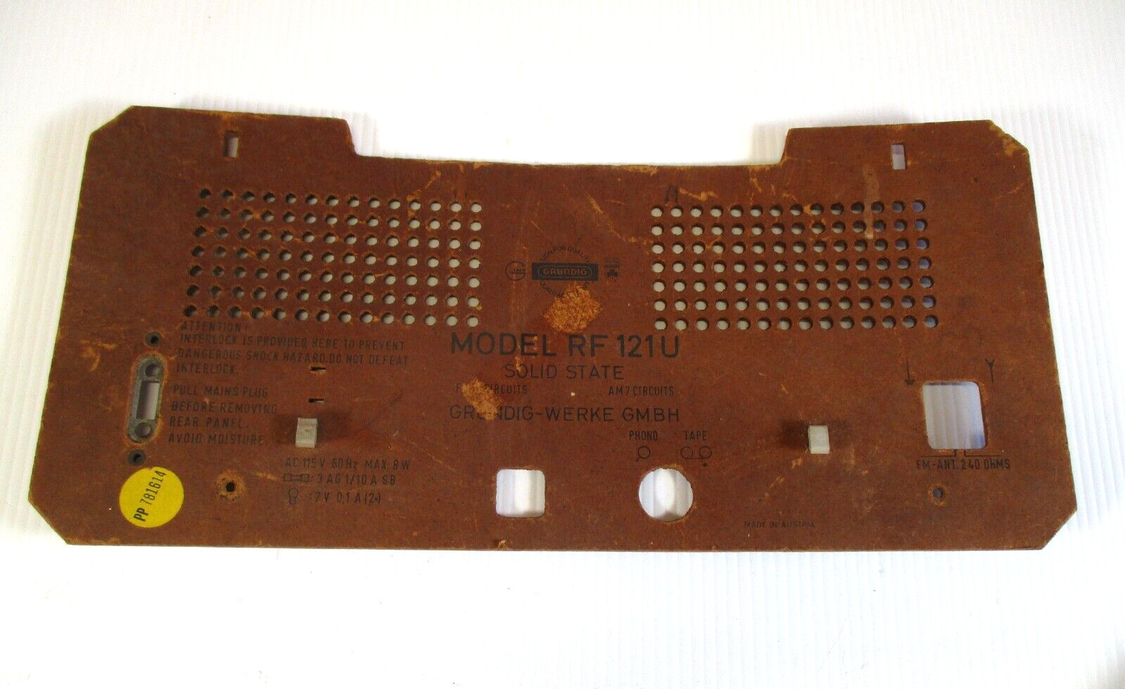 Vintage Grundig RF 121U Radio Back Panel Cover Rear Board Genuine Part Repair