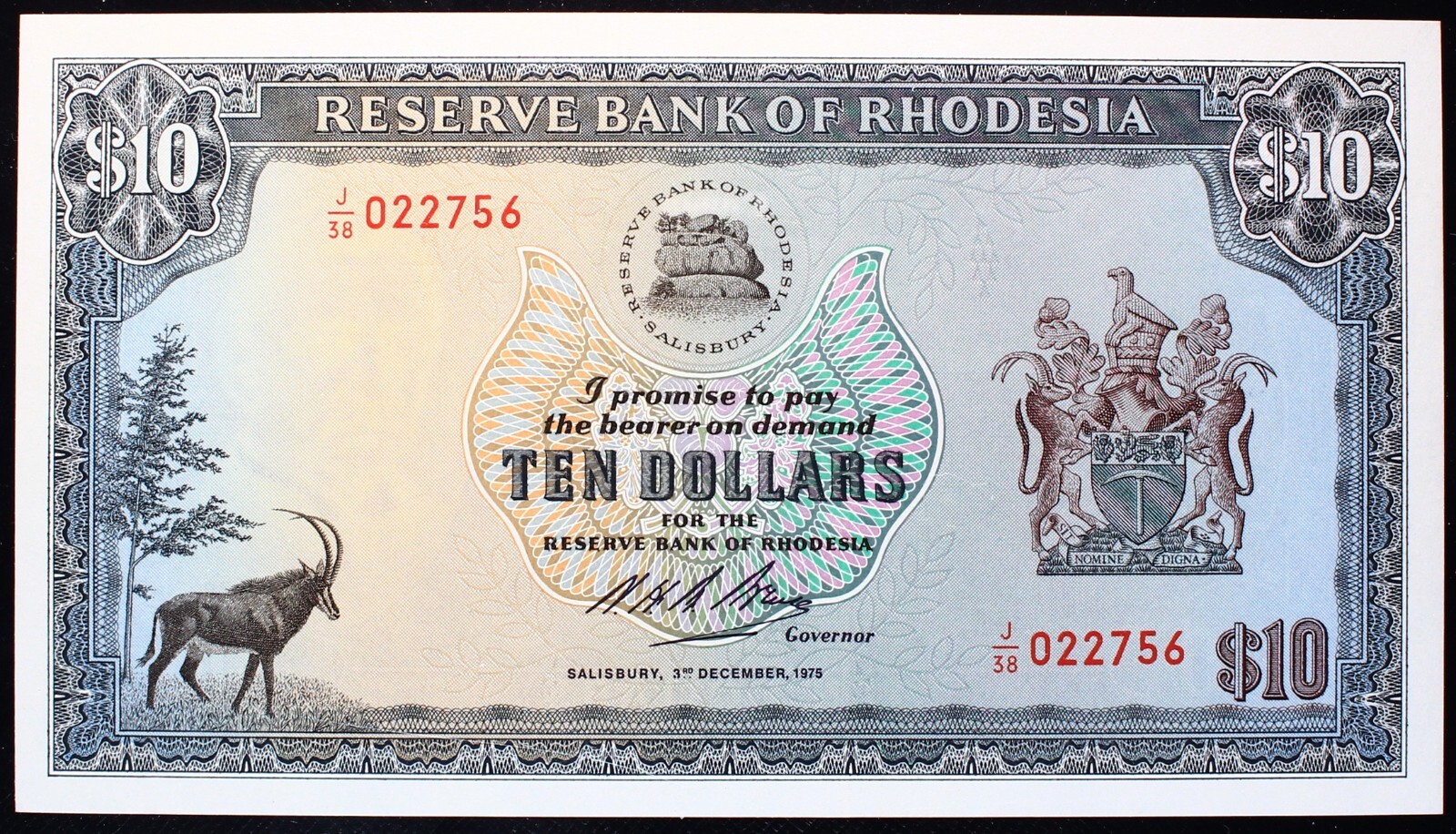 Rhodesia 1975 - Issued 1970-1975 - 10 Dollars - P-33i - Uncirculated (Zimbabwe)