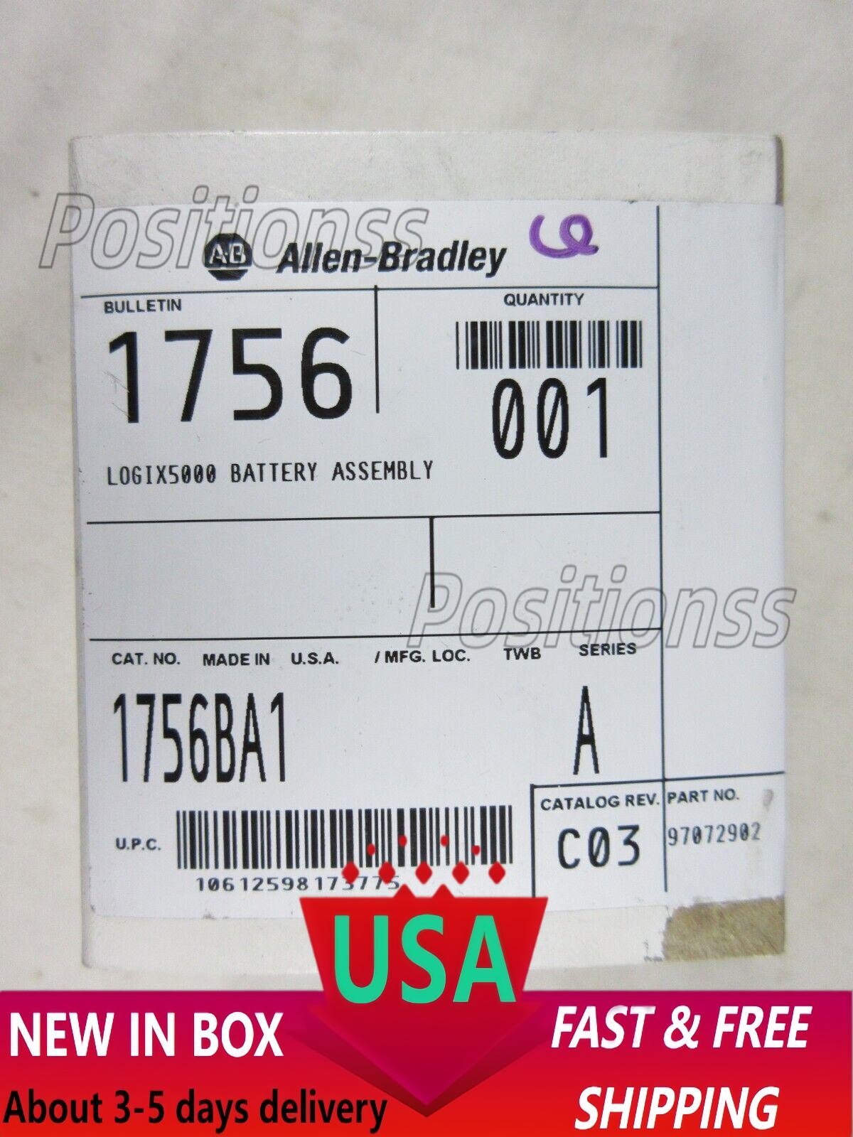 Allen Bradley, ControlLogix, Battery Assembly, 1756-BA1, New, Sealed Box