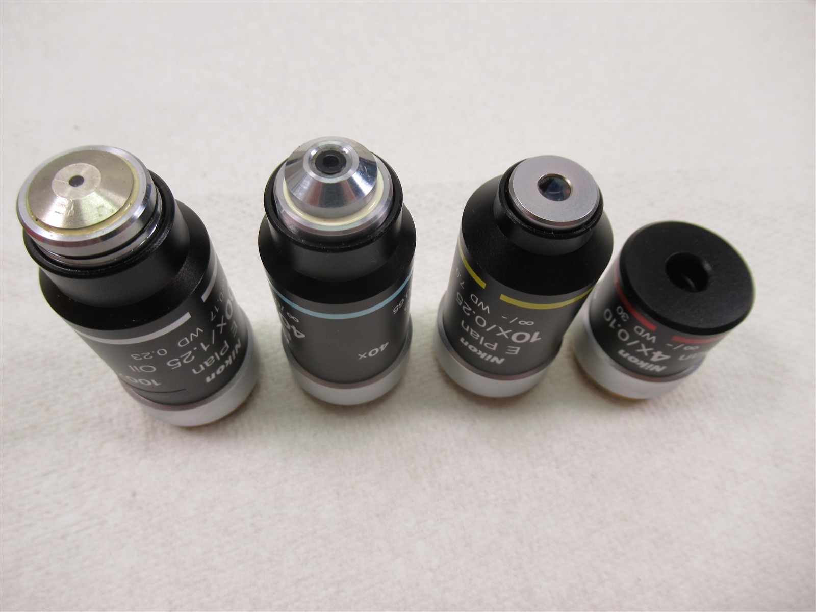 Nikon E Plan Microscope Objective Lenses Lot of 4 100x Oil 40x 10x & 4X Eclipse