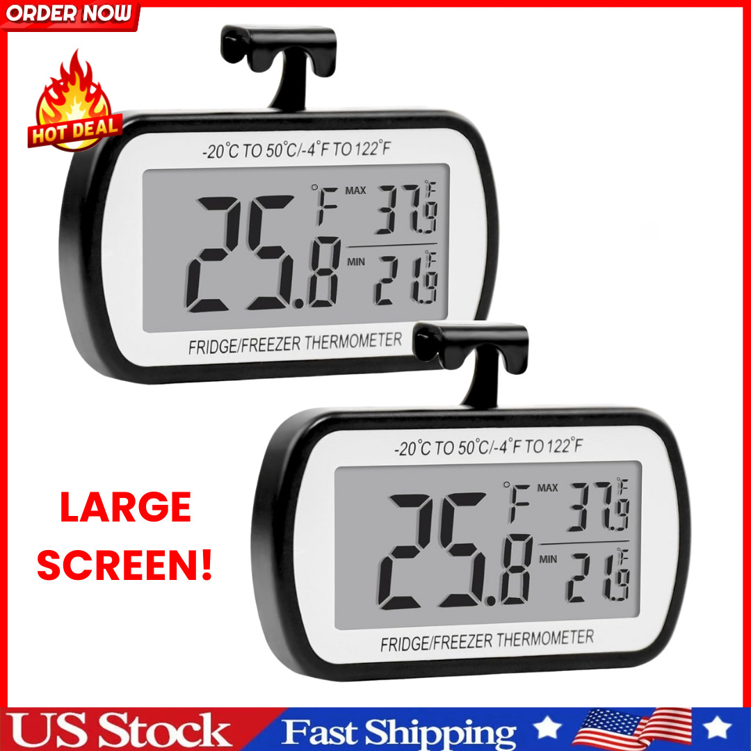 2 Pack Refrigerator Fridge Thermometer Digital Freezer Room Thermometer Waterpro