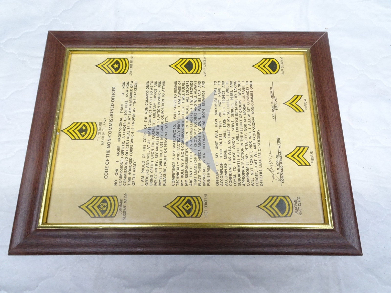 12 X 16 FRAMED CODE OF THE NON-COMMISSIONED OFFICERS