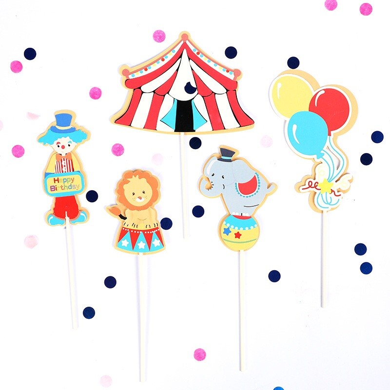 5 PCs Circus Cupcake Topper Set Birthday Cake Decorations