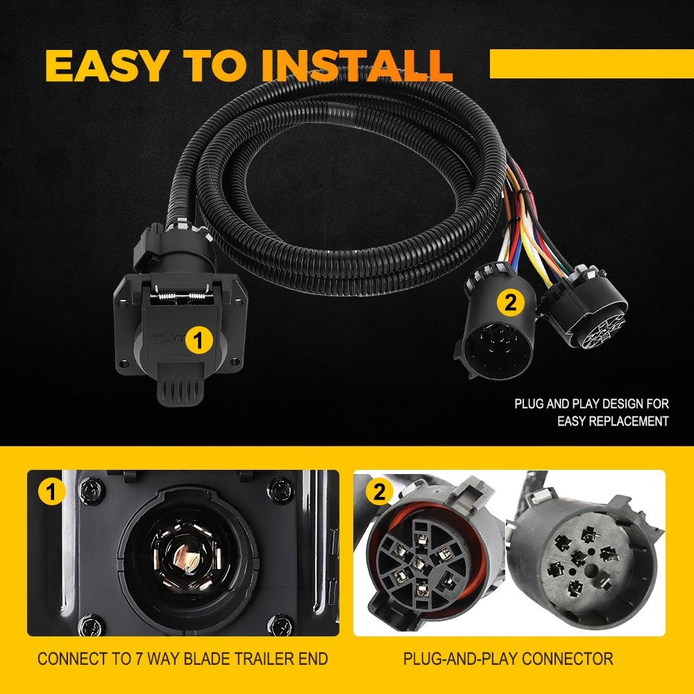 7 Pin Trailer Wiring Harness Extension Connectors For GMC Sierra 2500 1999-2021