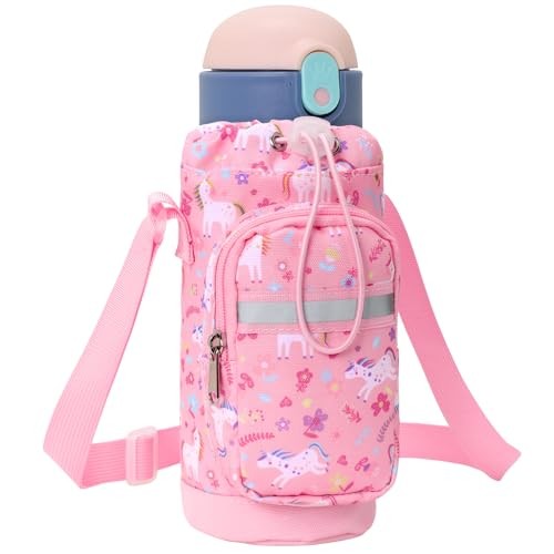 Water Bottle Carrier for Kids - Water Bottle Holder with Cloth A-Pink Unicorn