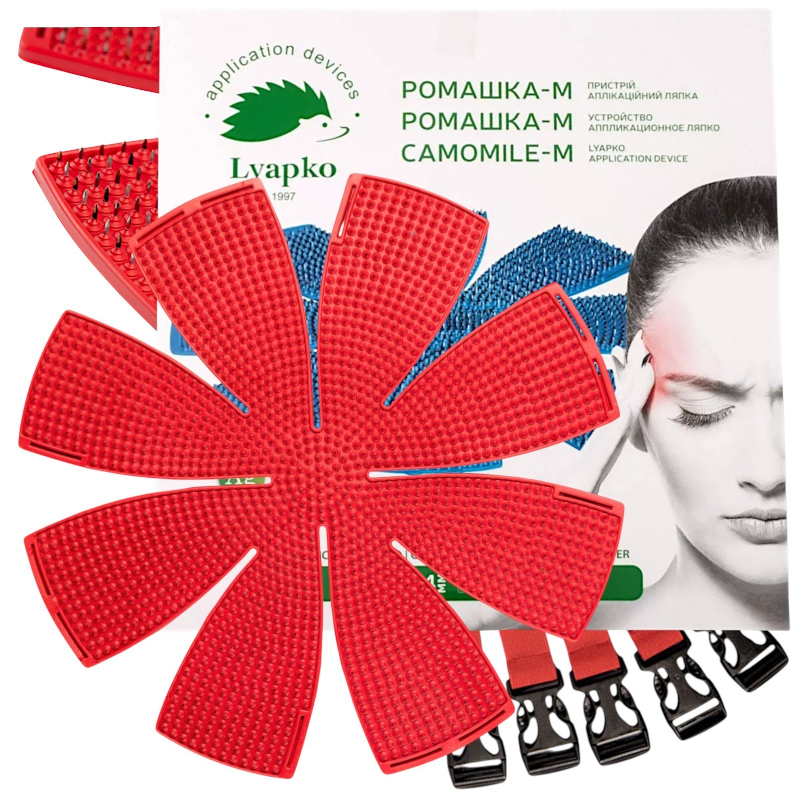 LYAPKO CAMOMILE Acupressure Mat & Wrap Belt for Back, Head, Waist, Foot Pain Red