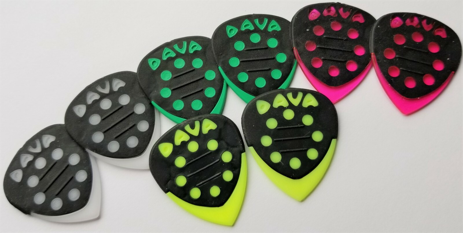 DAVA Control grip tips Guitar PICKS(Reg size) 8 PK - 4 Delrin -2 Nylon -2 Gels