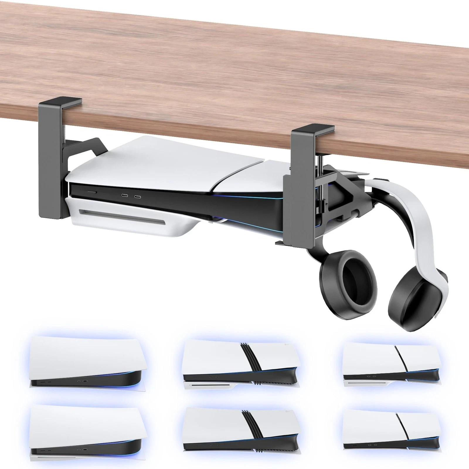 No-Drill PS5/Slim/Pro Under Desk Mount, Metal Under Desk PS 5 Mount for PS5 S...