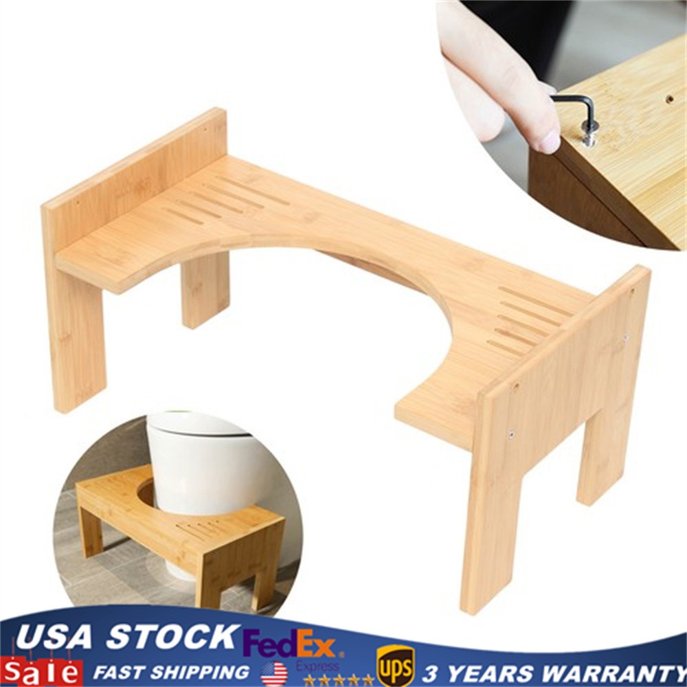 Bamboo Adjustable Toilet Stool, 7-9 Inches Bamboo Potty Stool, Poop Stool