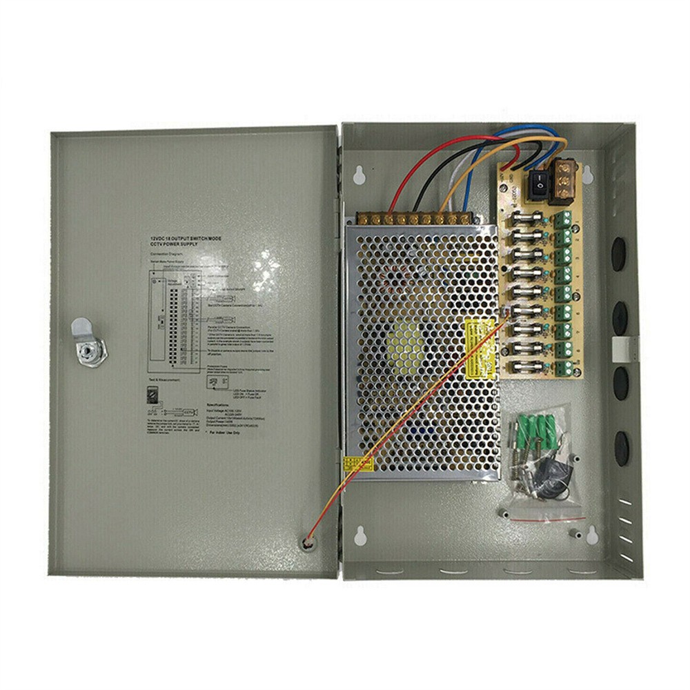 12V 10A CCTV Power Supply Box 9 Channel Central Distribution Unit for Security